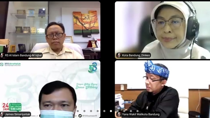 Wakil Wali Kota Bandung Yana Mulyana saat membuka acara evaluasi pelayanan kesehatan bersama seluruh rumah sakit se-Kota Bandung secara virtual, Kamis (19/8). (Humas Pemkot Bandung)