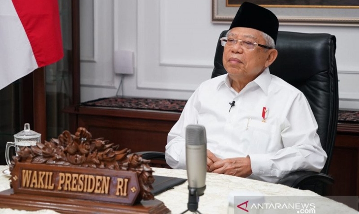 Wakil Presiden Ma'ruf Amin menyampaikan sambutan dalam Rapat Koordinasi Nasional (Rakornas) virtual Komisi Perlindungan Anak Indonesia (KPAI) dari kediaman wapres di Jakarta, Kamis (11/6/2020). (Asdep Komunikasi dan Informasi Publik (KIP) Setwapres)