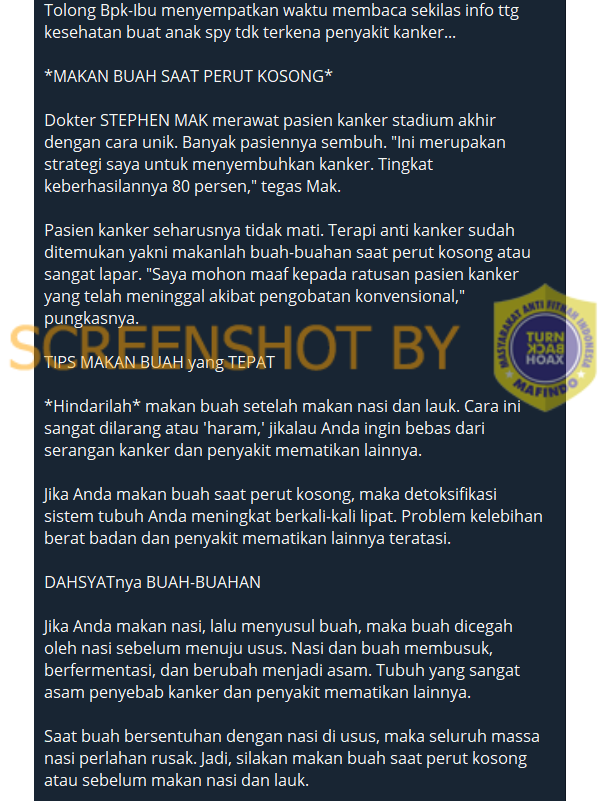 Tangkapan layar hoaks