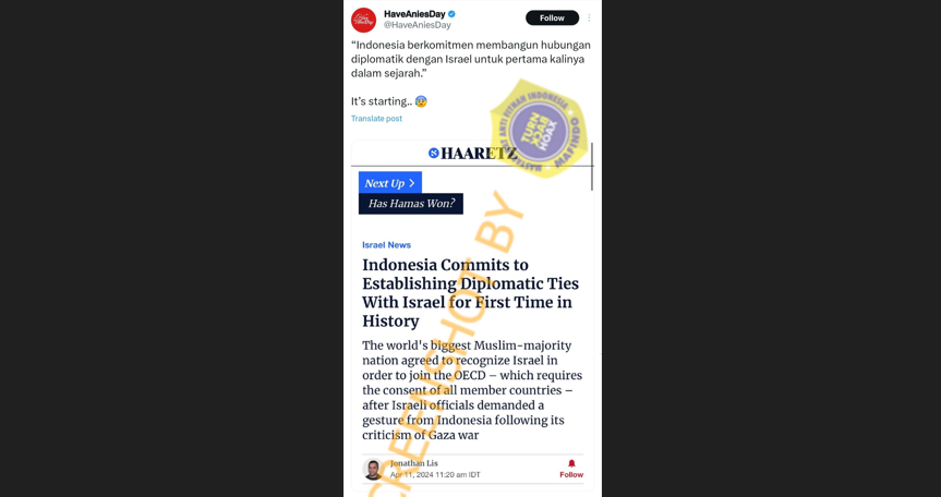 [HOAKS atau FAKTA]: Gabung OECD Indonesia Jalin Hubungan Diplomatik Dengan Israel