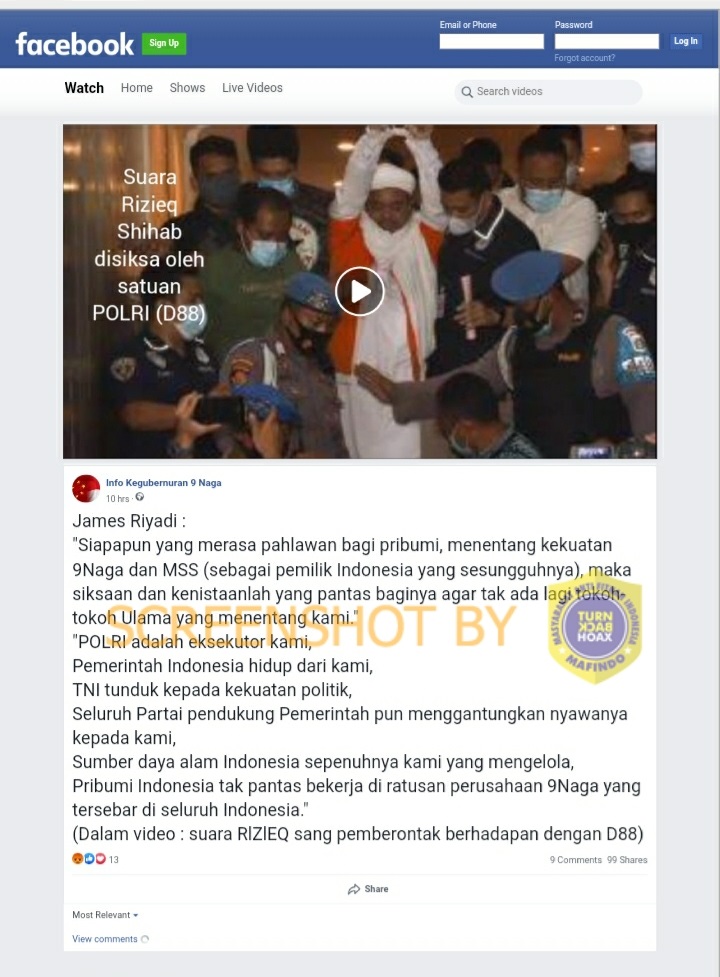Tangkapan layar hoaks soal Rizieq. (Foto: Mafindo)