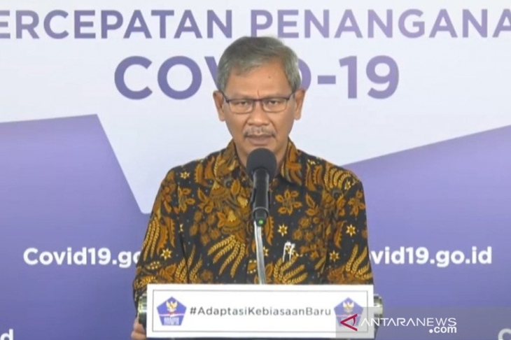 Juru Bicara Pemerintah untuk Penanganan COVID-19 Achmad Yurianto berbicara dalam konferensi pers bersama Gugus Tugas Percepatan Penanganan (GTPP) COVID-19 di Graha BNPB, Jakarta, Selasa (14/7/2020). (ANTARA/Katriana)