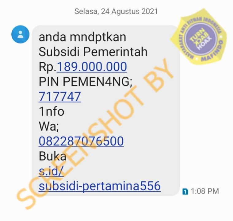 Tangkapan layar hoaks.