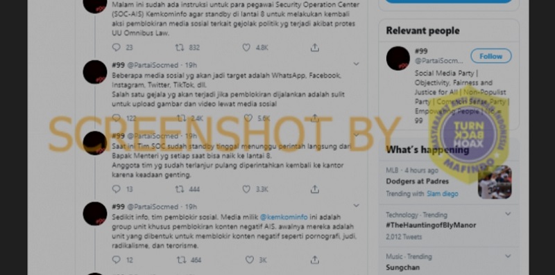 [HOAKS Atau FAKTA]: Buntut Kericuhan Demo Omnibus Law, Bakal Ada Pemblokiran Medsos