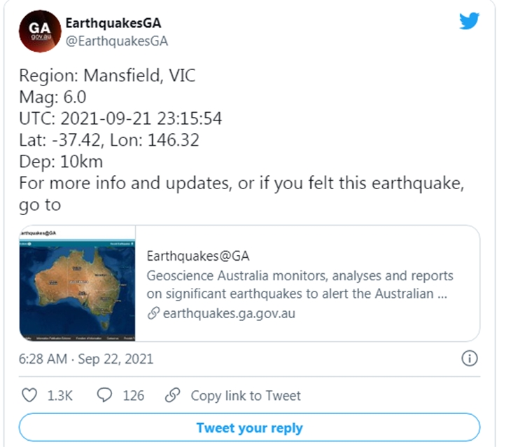 Tangkapan layar gempat guncang Victoria, Australia. (Foto: MP/Twitter)