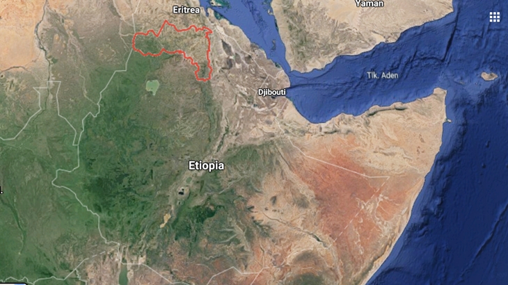 Tangkapan layar peta Ethiopia dengan wilayah Tigray bertanda garis merah. (Foto: MP/Screenshot Google Maps)
