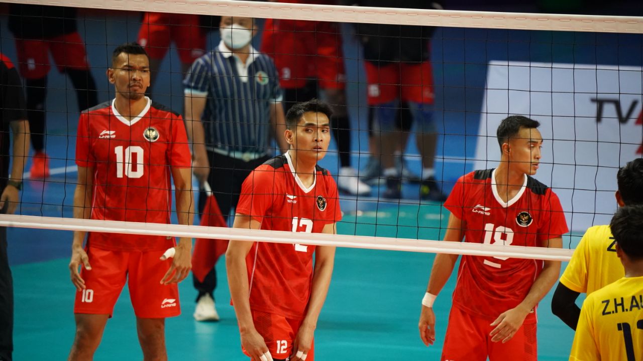 Timnas Voli Putra Indonesia Melawan Myanmar. (Foto:NOC Indonesia/MP Media/Gilang)