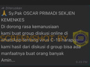 [HOAKS atau FAKTA]: Sekjen Kemenkes Ajak Masyarakat Berdiskusi soal COVID Lewat Grup WA