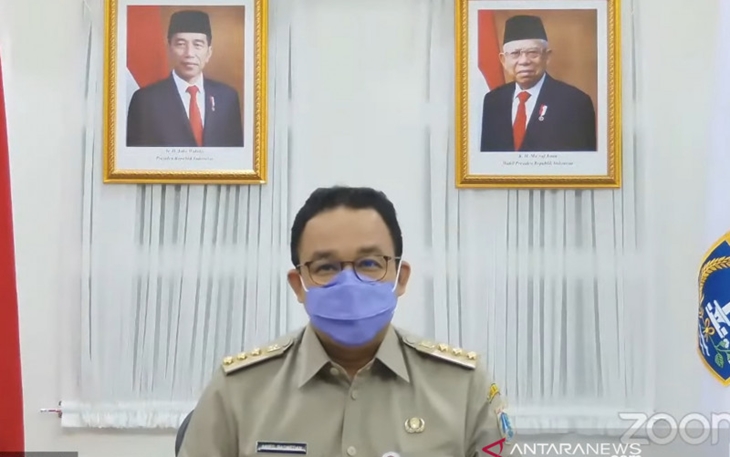 Gubernur DKI Jakarta Anies Baswedan ketika memberikan arahan terkait vaksinasi di Jakarta, Senin (19/7/2021). (ANTARA/Dewa Ketut Sudiarta Wiguna)
