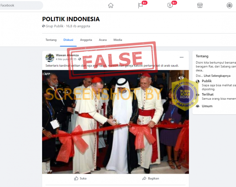 Tangkapan layar hoaks pada Raja Saudi. (Foto: Mafindo)