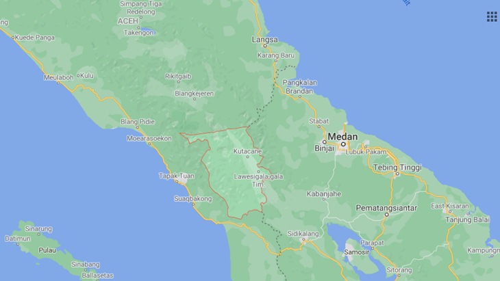 Peta Kabupaten Aceh Tenggara (bergaris merah). (Foto: MP/Google Maps)