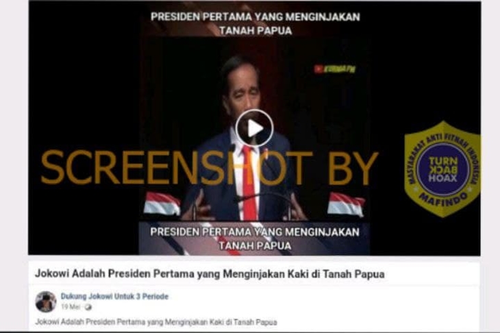 Tangkapan layar soal hoaks Jokowi Presiden pertama yang menginjakkan kaki di Papua. (Foto: MP/Turnbackhoax.id)
