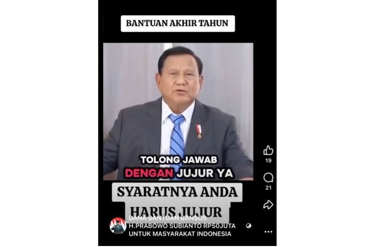[HOAKS atau FAKTA]: Prabowo Kasih Duit Rp 50 Juta untuk Masyarakat yang Butuh Bantuan Jelang Akhir Tahun