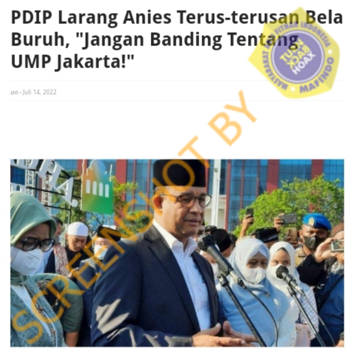 [HOAKS atau FAKTA]: PDIP Minta Anies Jangan Terus Bela Buruh