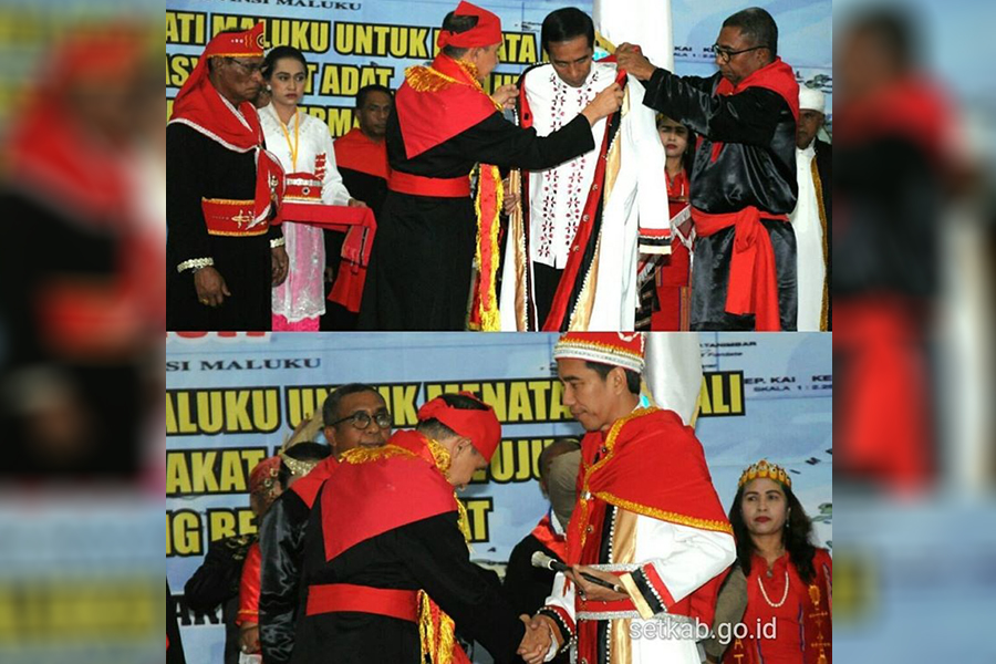 Jokowi saat menerima gelar kehormatan dari rakyat Maluku. (Instagram/sekretariat.kabinet)