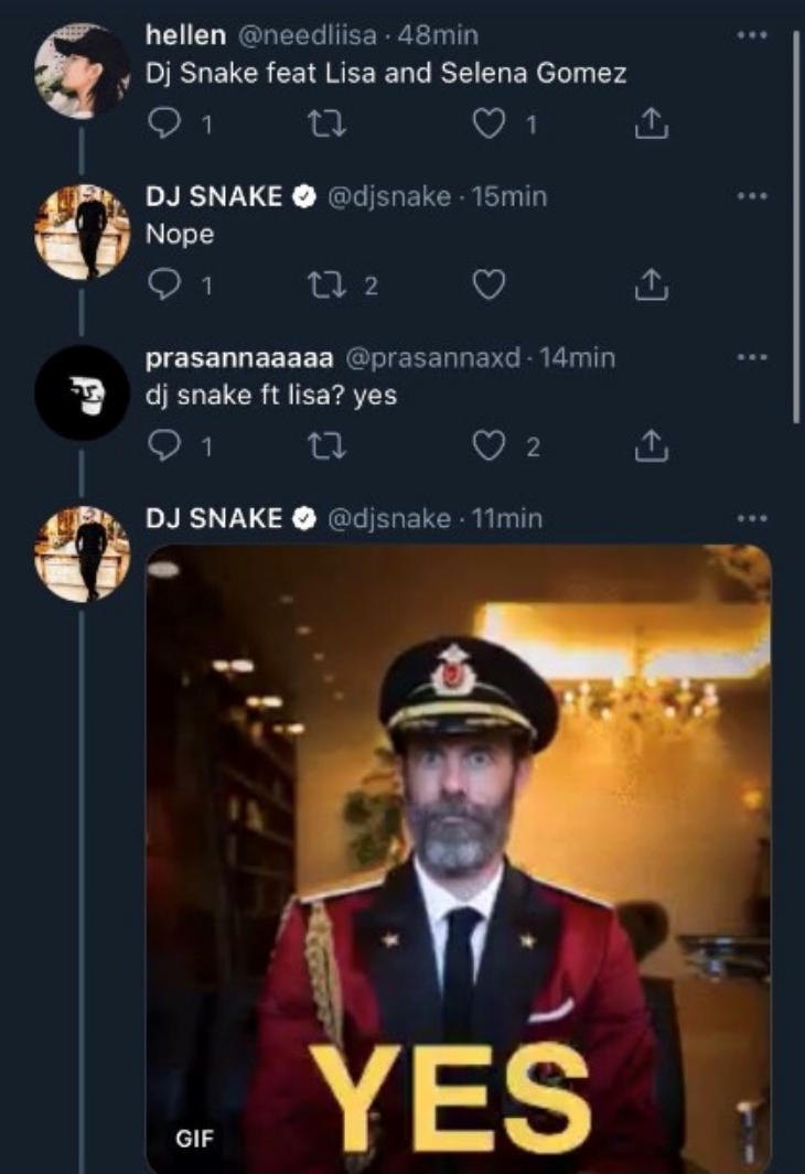 Percakapan fan Twitter dengan DJ Snake mengenai kolaborasi terbarunya. (Foto: Uproxx)