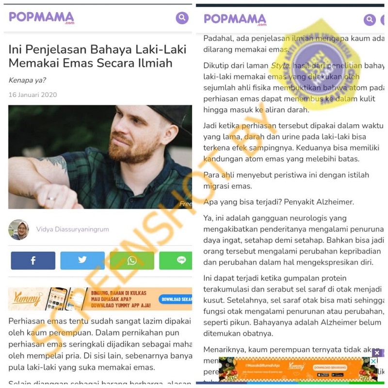 Tangkapan layar soal perhiasan emas bagi laki-laki. (Foto: Mafindo)