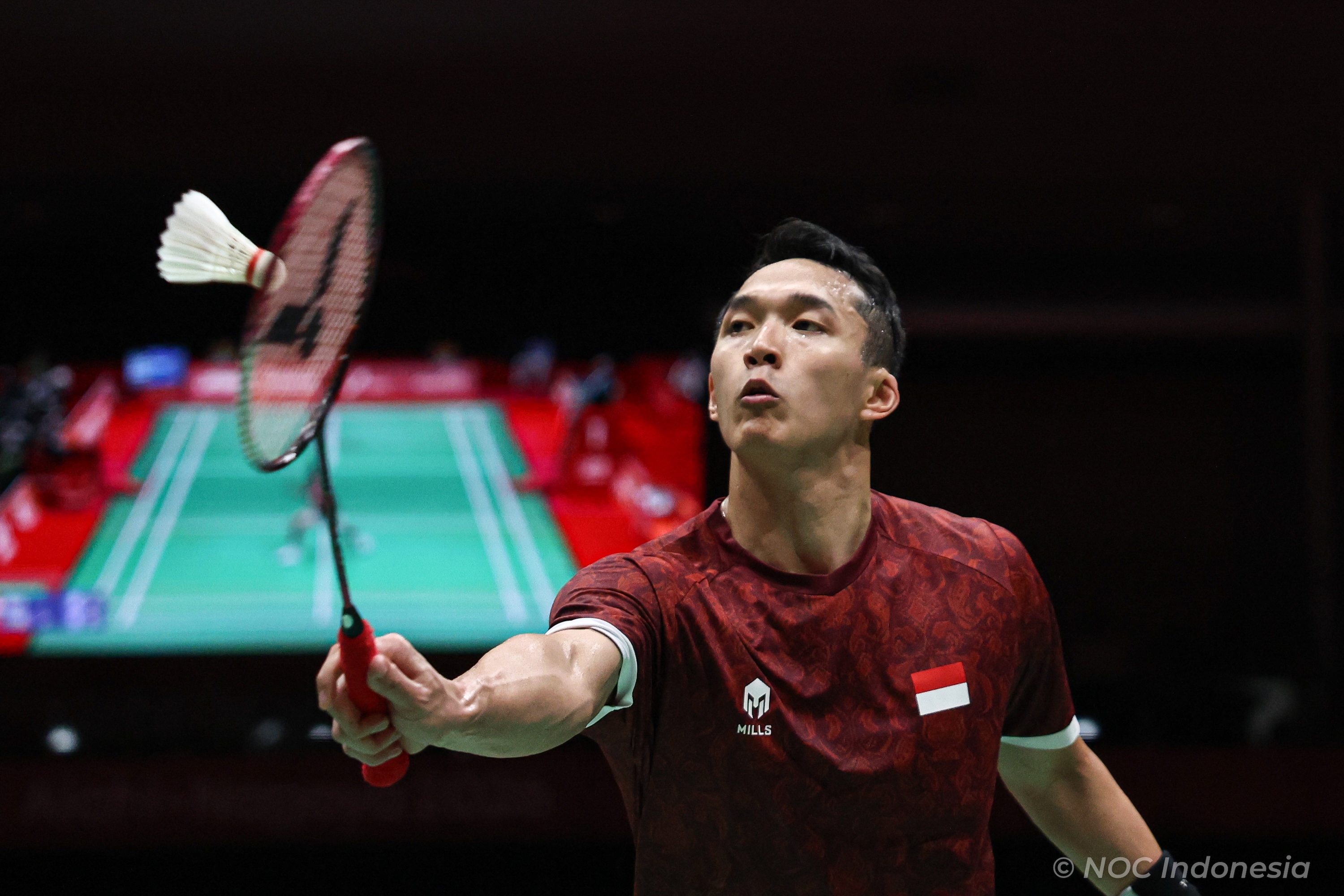 Aksi Jonatan Christie dalam Laga Final Bulu Tangkis Beregu Putra Asian Games 2026