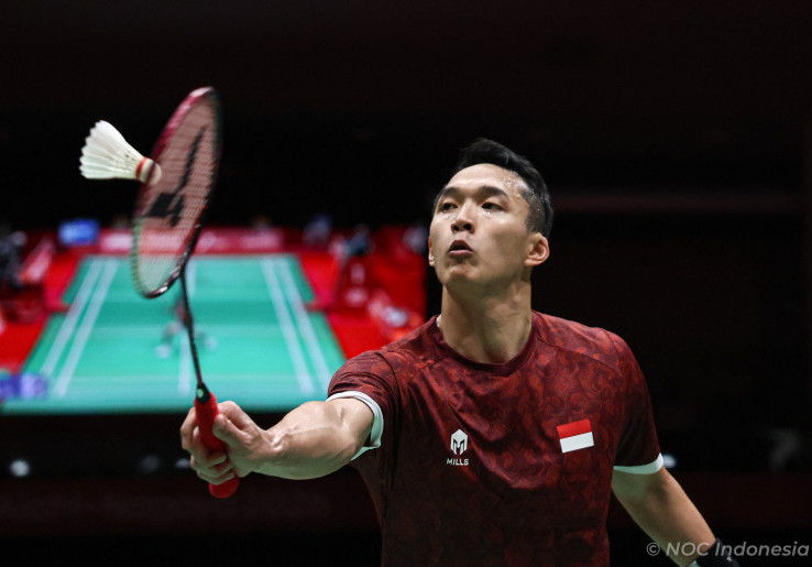 Aksi Jonatan Christie dalam Laga Final Bulu Tangkis Beregu Putra Asian Games 2026