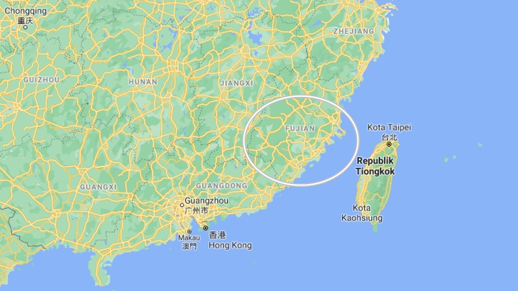 Tangkapan layar wilayah Fujian, Tiongkok. (Foto: MP/Google Maps)