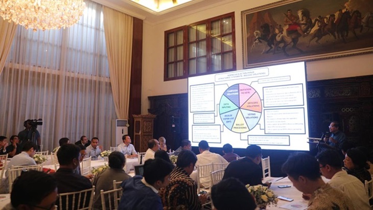Kubu Prabowo-Sandi memaparkan data perhitungan suara versi sendiri di hadapan para jurnalis asing (Divisi Komunikasi dan Media BPN Prabowo-Sandi)