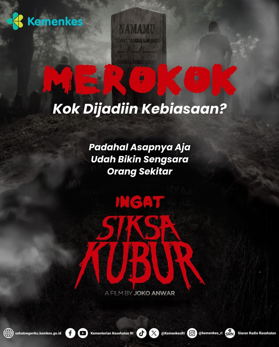 Kemenkes RI Beberkan Bahaya Rokok Lewat Postingan Meme Film ‘Siksa Kubur’