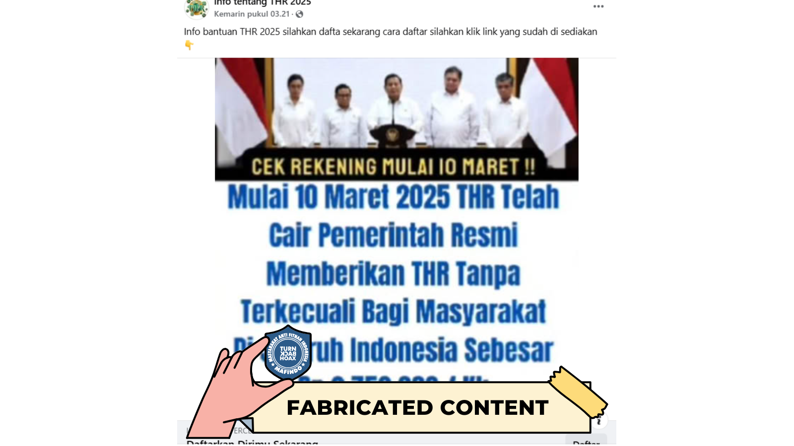 [HOAKS atau FAKTA] : Cek Rekening !  Pemerintah Kasih THR untuk Seluruh Rakyat Indonesia
