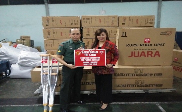 INTI Kirim Bantuan 200 Kursi Roda dan 200 Tongkat ke Korban Gempa Bumi di Lombok