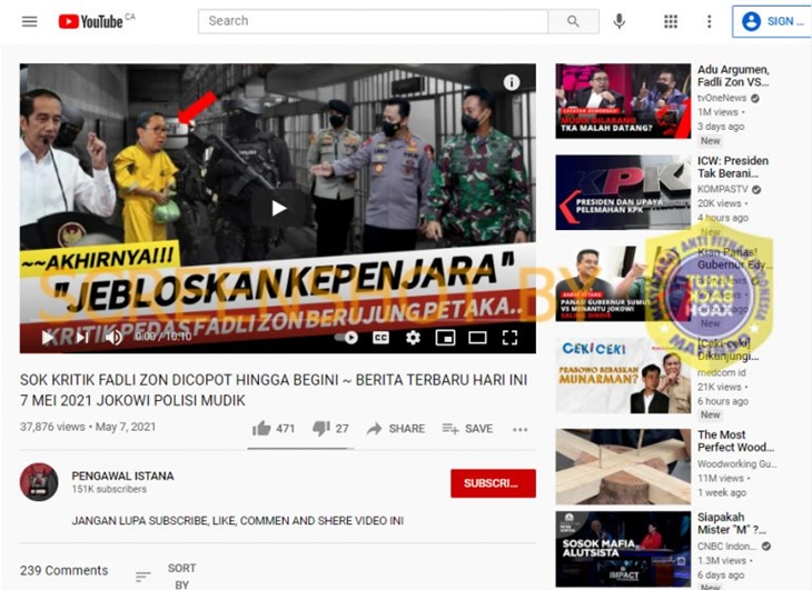 Tangkapan layar soal Fadli Zon didatangi Densus 88 setelah serukan pembubaran. (Foto: MP/Turnbackhoax.id)