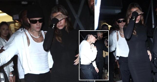 Pasangan Bieber terlihat meninggalkan venue setelah penembakan terjadi. (Foto Metro)