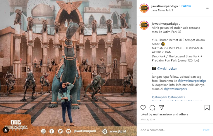 Jatim Park memang menjadi salah satu destinasi favorit. (Foto: Instagram)