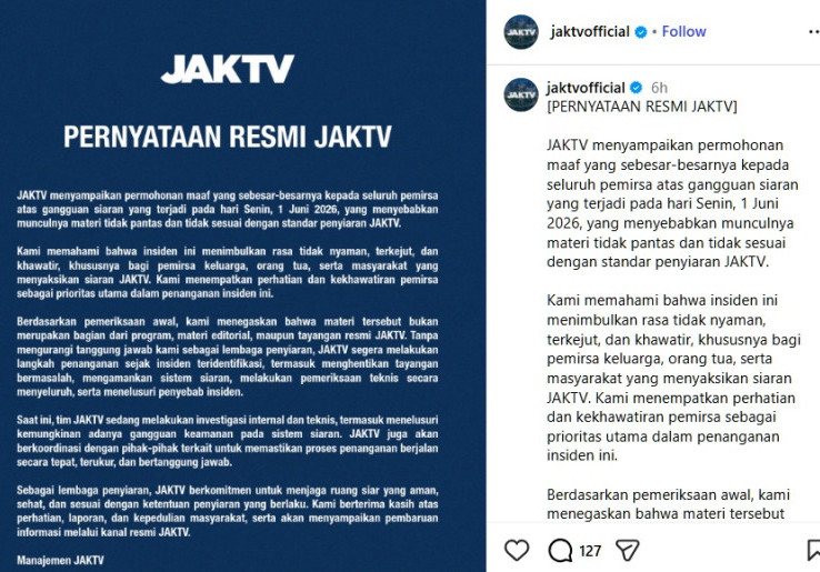 Diduga Diretas, JAKTV Minta Maaf Insiden Tayangan Porno di Hari Lahir Pancasila