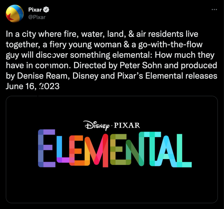Disney dan Pixar Umumkan Film Animasi Terbaru 'Elemental'