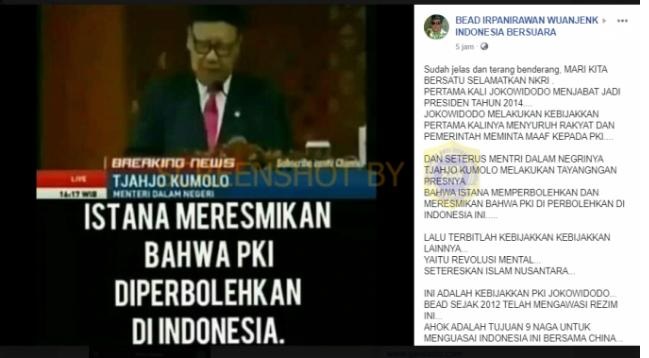 [HOAKS atau FAKTA]: Pemerintah Resmi Perbolehkan PKI Hidup Kembali di Indonesia