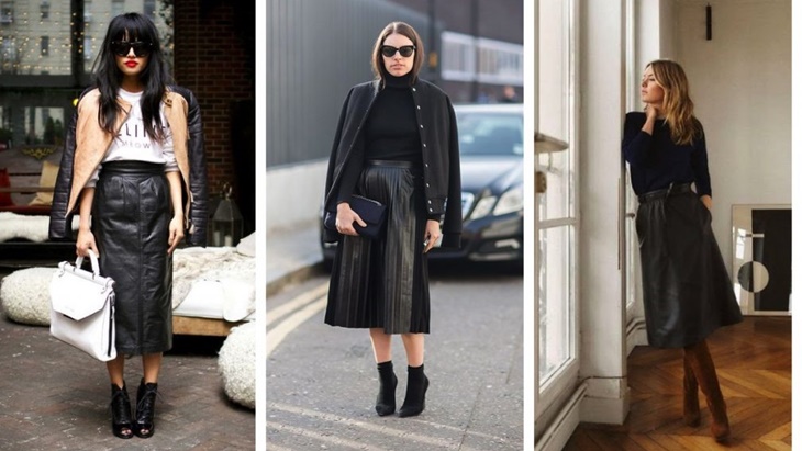 Tampil Edgy dengan Midi Skirt Kulit