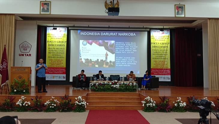  Kegiatan Focus Group Discussion (FGD) Perang Melawan Narkoba 'Upaya Menyelamatkan Generasi Penerus Bangsa' di Kampus 1 Untar, Grogol, Jakarta Barat, Kamis (17/10). (Foto: MP/Asropih)