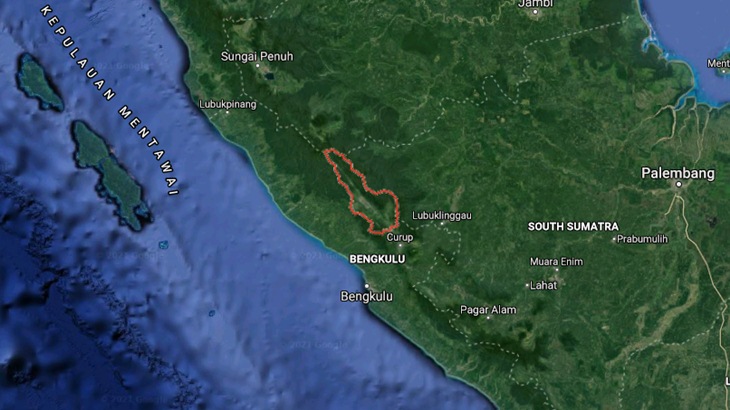 Kabupaten Lebong dalam garis merah. (Foto: MP/Google Maps)