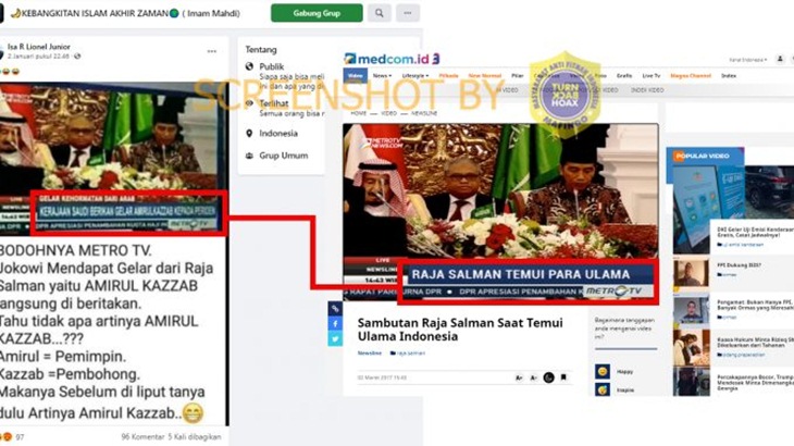 [HOAKS atau FAKTA]: Jokowi Dapat Gelar Pemimpin Pembohong dari Raja Saudi