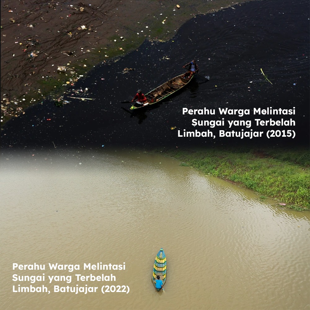 Perbandingan kondisi sungai Citarum. (Foto: Pemprov Jabar)