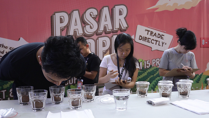 cupping coffee