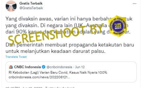 [HOAKS atau FAKTA]: Varian Baru COVID-19 Hanya Berbahaya Pada Orang yang Divaksin
