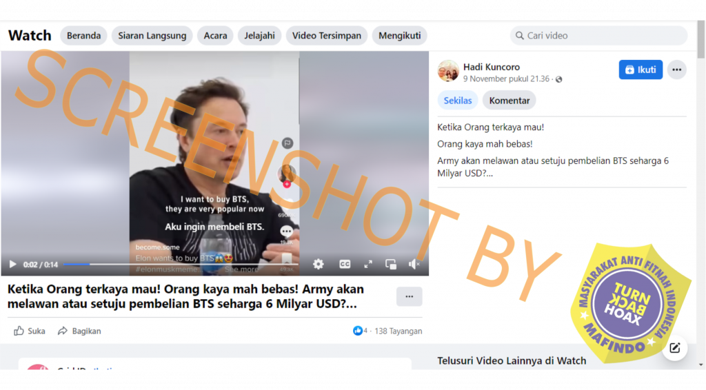 [HOAKS atau FAKTA]: Elon Musk Membeli Boyband BTS