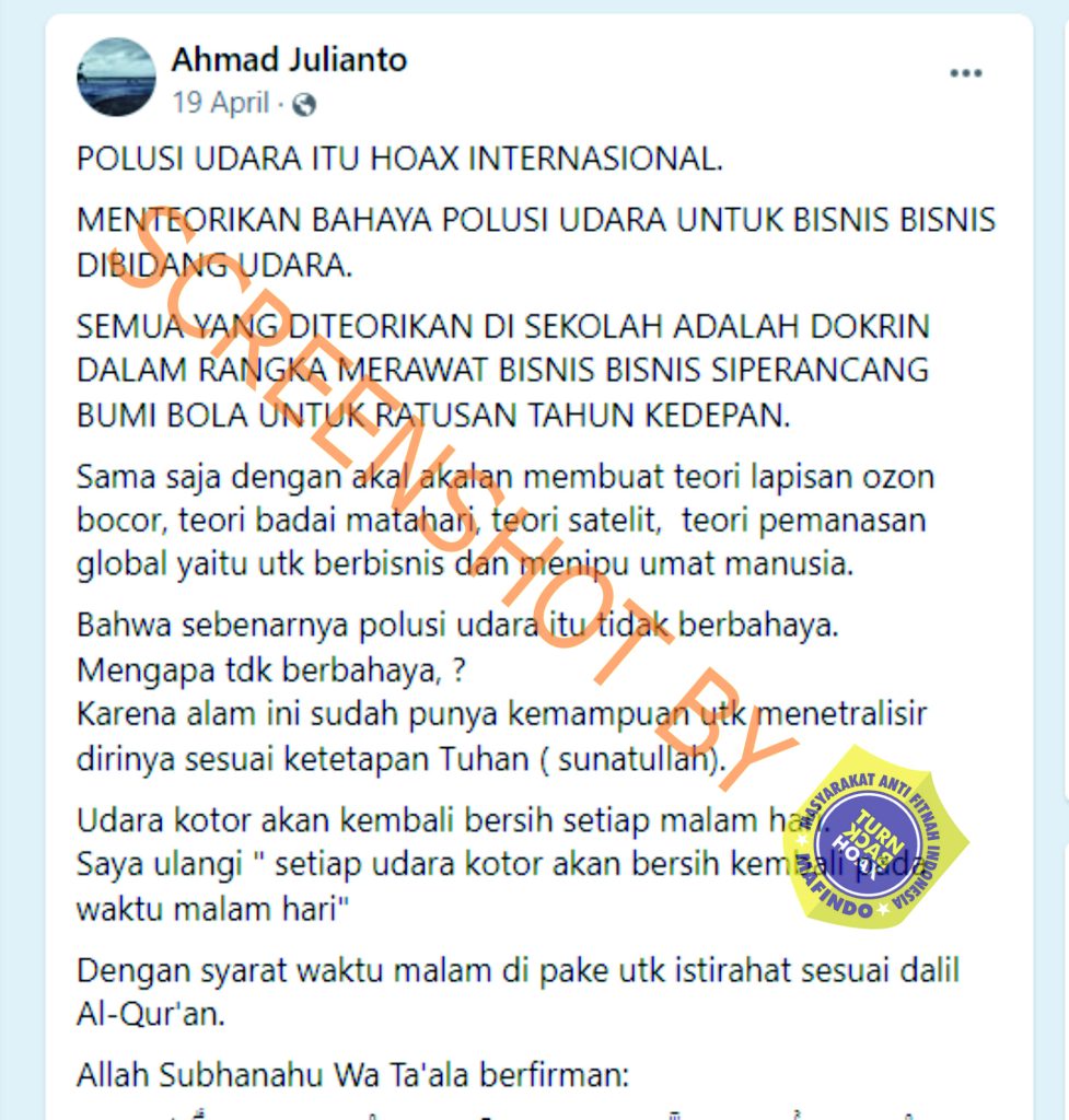 [HOAKS atau FAKTA]: Polusi Udara Ternyata Tak Berbahaya Bagi Kesehatan