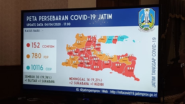 Peta sebaran Covid-19 di Provinsi Jawa Timur
