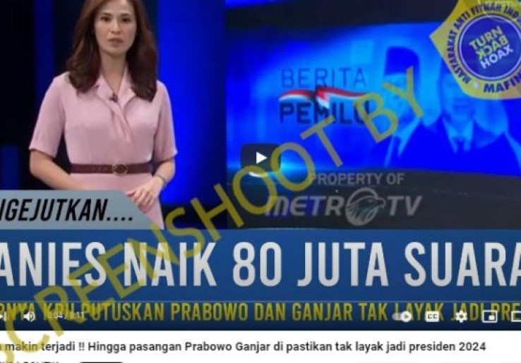 [HOAKS atau FAKTA] : Anies Naik 80 Juta Suara, KPU Putuskan Prabowo dan Ganjar tak Layak Jadi Presiden