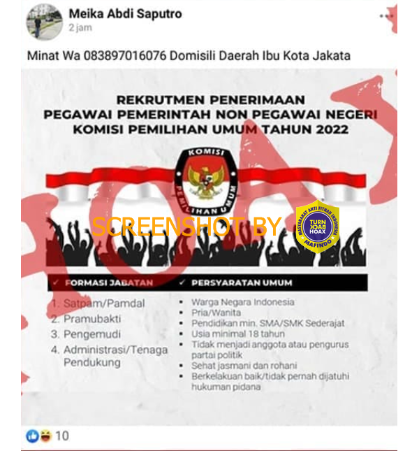 [HOAKS atau FAKTA]: KPU Buka Lowongan Pekerjaan Satpam hingga Sopir