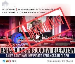 [HOAKS atau FAKTA]: Anies Baswedan Gantikan Presiden Jokowi Berpidato di KTT G20