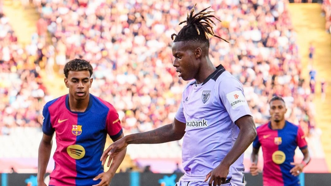 Nico Williams dan Lamine Yamal saat bertemu di laga kedua LaLiga 2024/25