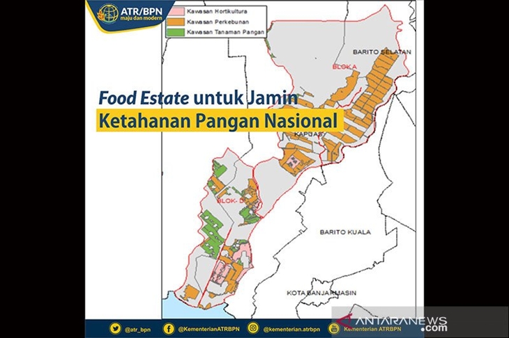 Pemerintah berencana menciptakan food estate di Kabupaten Pulang Pisau, Provinsi Kalimantan Tengah, sebagai daerah lumbung pangan baru di Indonesia. 8/7/2012 ATR/BPN.