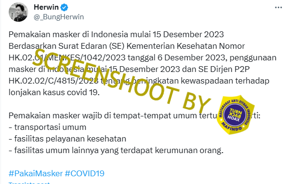 [HOAKS atau FAKTA] : Kemenkes Kembali Wajibkan Pemakian Masker
